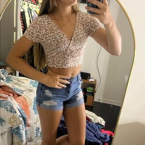 SHEIN Pink Floral Wrap Crop Top